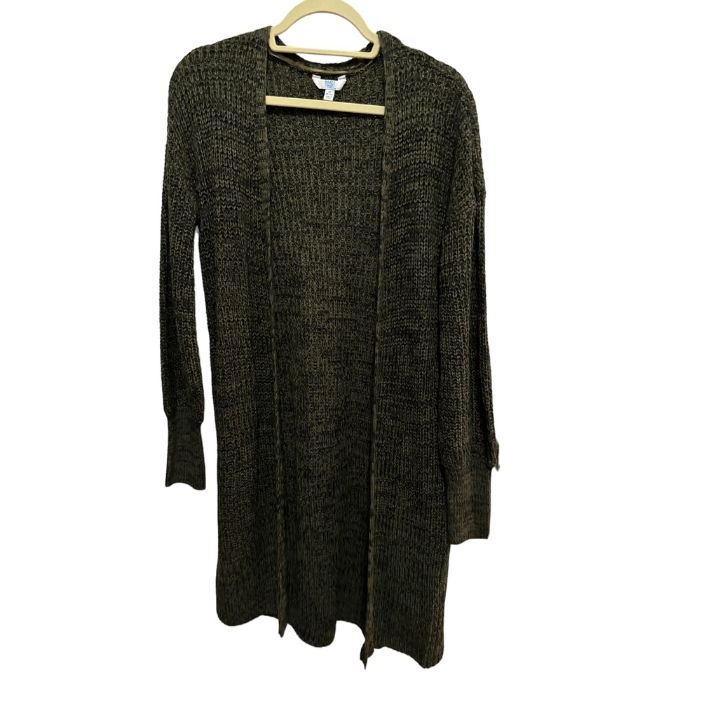 Time & Tru - Open front Cardigan - Olive / Black knit- Size M
